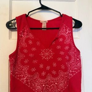 Red Sleeveless Bandana-Print Tank Top